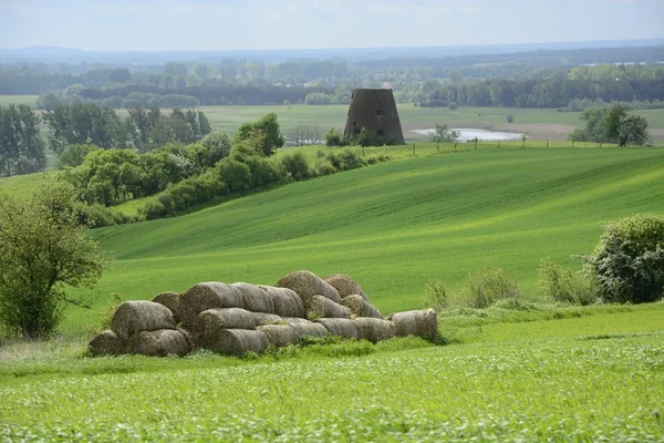 Fora da cidade - paisagem rural - um velho moinho de vento na fiel — Fotografia de Stock