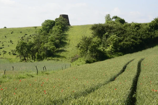 Outside the city - rural landscape - an old windmill on the fiel — Stock Photo, Image