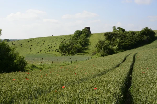 Outside the city - rural landscape - an old windmill on the fiel — Stock Photo, Image