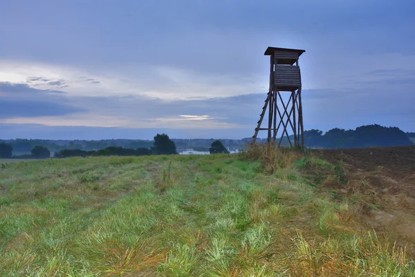 Cenário com torre de caça — Fotografia de Stock