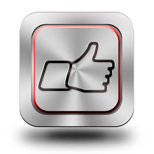 Like - thumb up, aluminum button — Stock Photo, Image