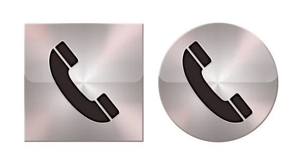 Téléphone, bouton rond et carré métallique — Photo