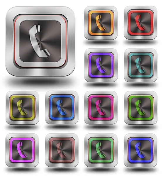 Ícones brilhantes do telefone de alumínio, cores loucas — Fotografia de Stock
