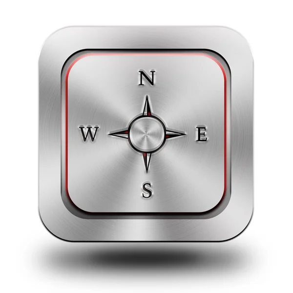 Compass aluminum glossy icon, button — Stock Photo, Image