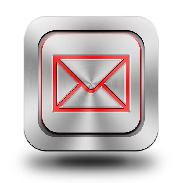 E-mail aluminio, icono brillante, botón, signo — Foto de Stock