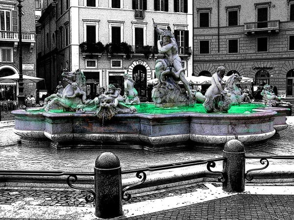 Fontána Neptun na náměstí Navona-Řím — Stock fotografie