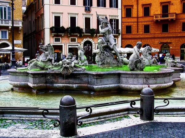 Neptün Çeşmesi Navona Meydanı-Roma — Stok fotoğraf