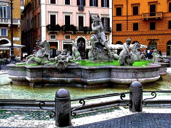 Neptün Çeşmesi Navona Meydanı-Roma — Stok fotoğraf