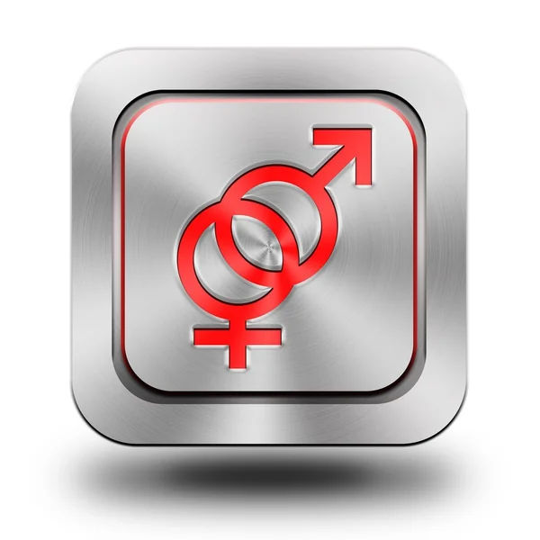 Чоловічий і жіночий символ алюмінієвий глянсовий значок, кнопка, знак — стокове фото