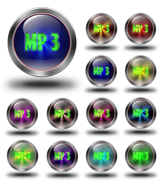 MP3 glanzende pictogrammen, gekke kleuren — Stockfoto