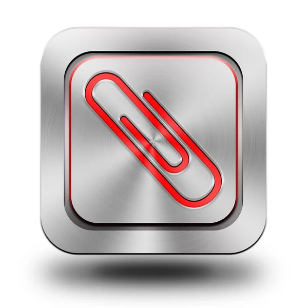 Paper clip aluminum glossy icon, button — Stock Photo, Image