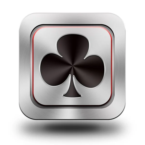 Jugar a las cartas, trefl, icono brillante de aluminio, botón — Foto de Stock