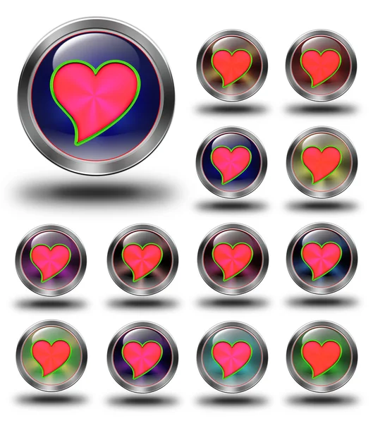 Red heart glossy icons, crazy colors — Stock Photo, Image