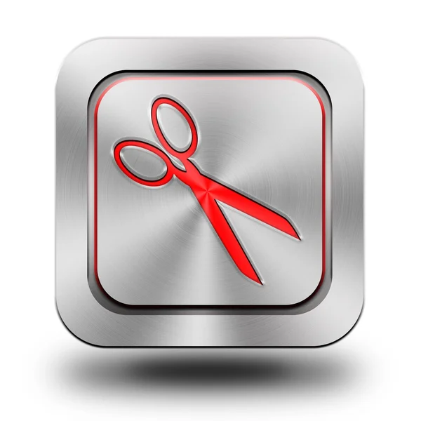 Scissors aluminum glossy icon, button — Stock Photo, Image