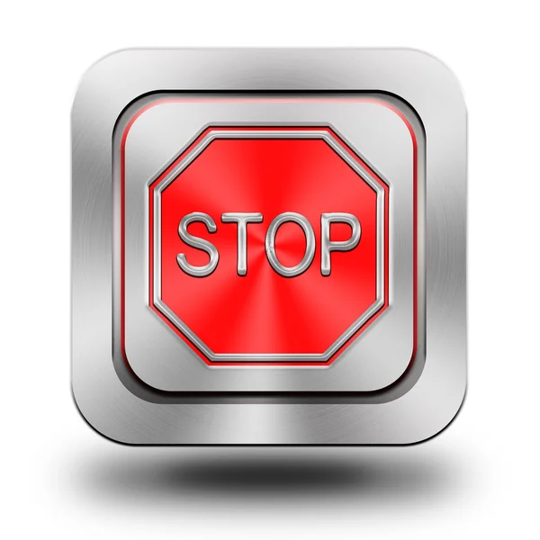 Detener el icono de aluminio brillante, botón, signo — Foto de Stock