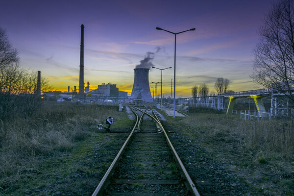 Industrial view - a plant of color at sunset