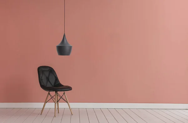 Sfondo Parete Rosa Con Sedia Nera Stile Lampada — Foto Stock