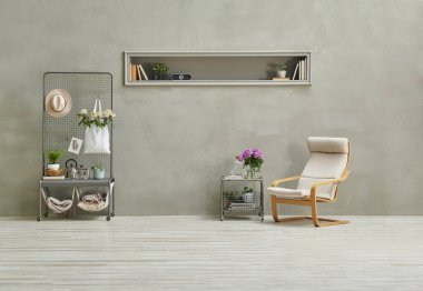 Gri taş duvar arka planı, nikâh, sallanan sandalye, çiçek detayı, ev dekorasyonu tarzı..