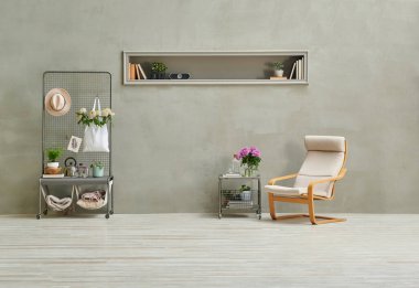 Gri taş duvar arka planı, nikâh, sallanan sandalye, çiçek detayı, ev dekorasyonu tarzı..