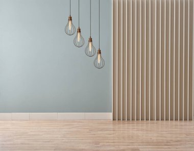 Yeşil duvar ve ahşap arkaplan, lamba stili oturma odası.