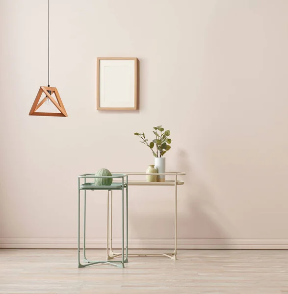 Concept Lampe Décorative Dans Chambre Mur Vase Plante Cadre Table — Photo