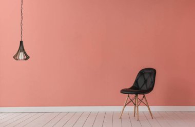 Çerçeveli lamba duvarı ve sandalye konsepti, iç oda.