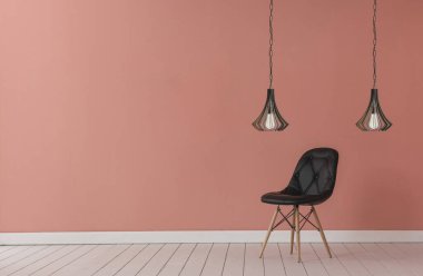 Çerçeveli lamba duvarı ve sandalye konsepti, iç oda.