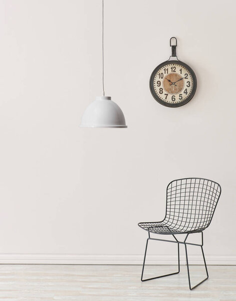Концепция светильника и кресла с рамкой, внутренняя комната.