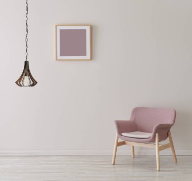 Çerçeveli lamba duvarı ve sandalye konsepti, iç oda.