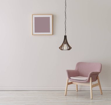 Çerçeveli lamba duvarı ve sandalye konsepti, iç oda.