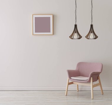 Çerçeveli lamba duvarı ve sandalye konsepti, iç oda.