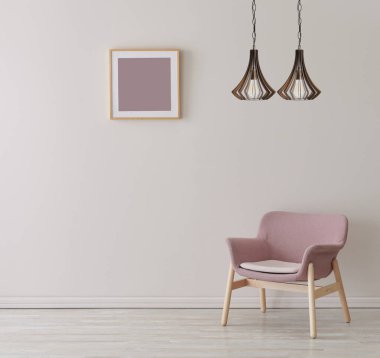 Çerçeveli lamba duvarı ve sandalye konsepti, iç oda.