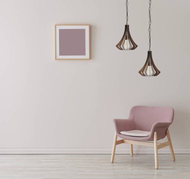 Çerçeveli lamba duvarı ve sandalye konsepti, iç oda.