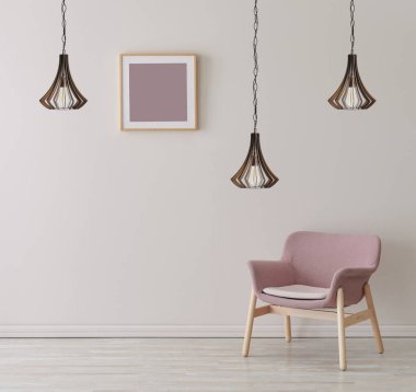 Çerçeveli lamba duvarı ve sandalye konsepti, iç oda.