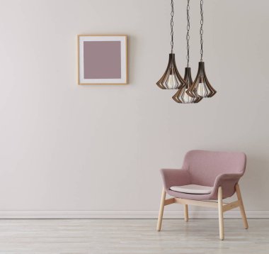Çerçeveli lamba duvarı ve sandalye konsepti, iç oda.