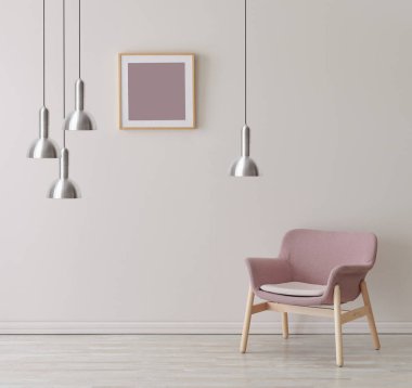 Çerçeveli lamba duvarı ve sandalye konsepti, iç oda.