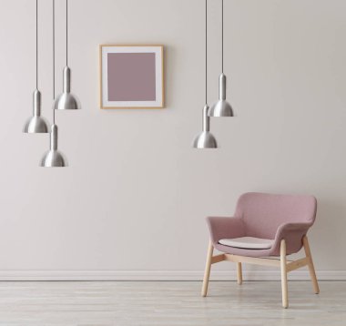 Çerçeveli lamba duvarı ve sandalye konsepti, iç oda.