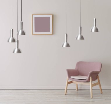 Çerçeveli lamba duvarı ve sandalye konsepti, iç oda.