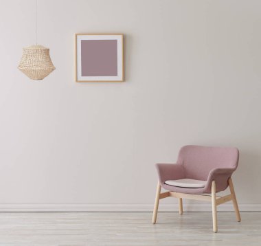 Çerçeveli lamba duvarı ve sandalye konsepti, iç oda.
