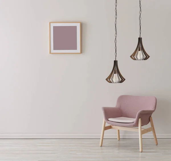 Stěna Lampy Židle Rámem Interiér Místnosti — Stock fotografie