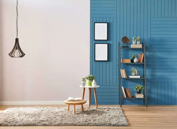 Blue White Wall Concept Bookshelf Frame Lamp — Stock fotografie