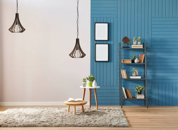 Blue White Wall Concept Bookshelf Frame Lamp — Stock fotografie