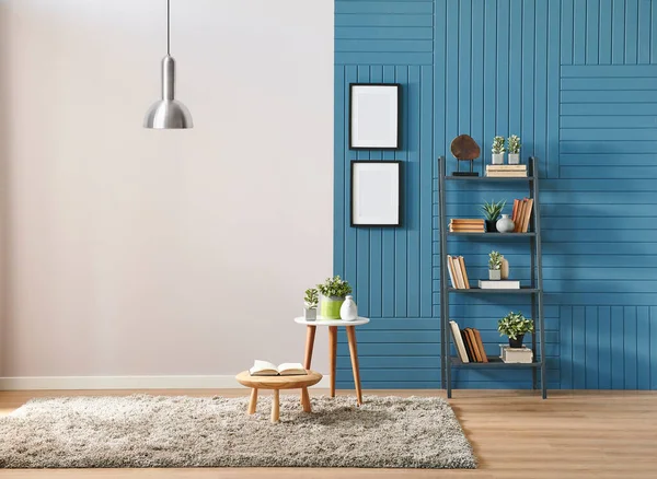 Blue White Wall Concept Bookshelf Frame Lamp — 스톡 사진