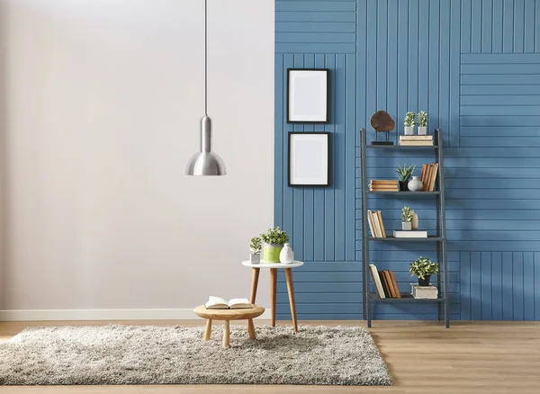 Blue White Wall Concept Bookshelf Frame Lamp — 스톡 사진