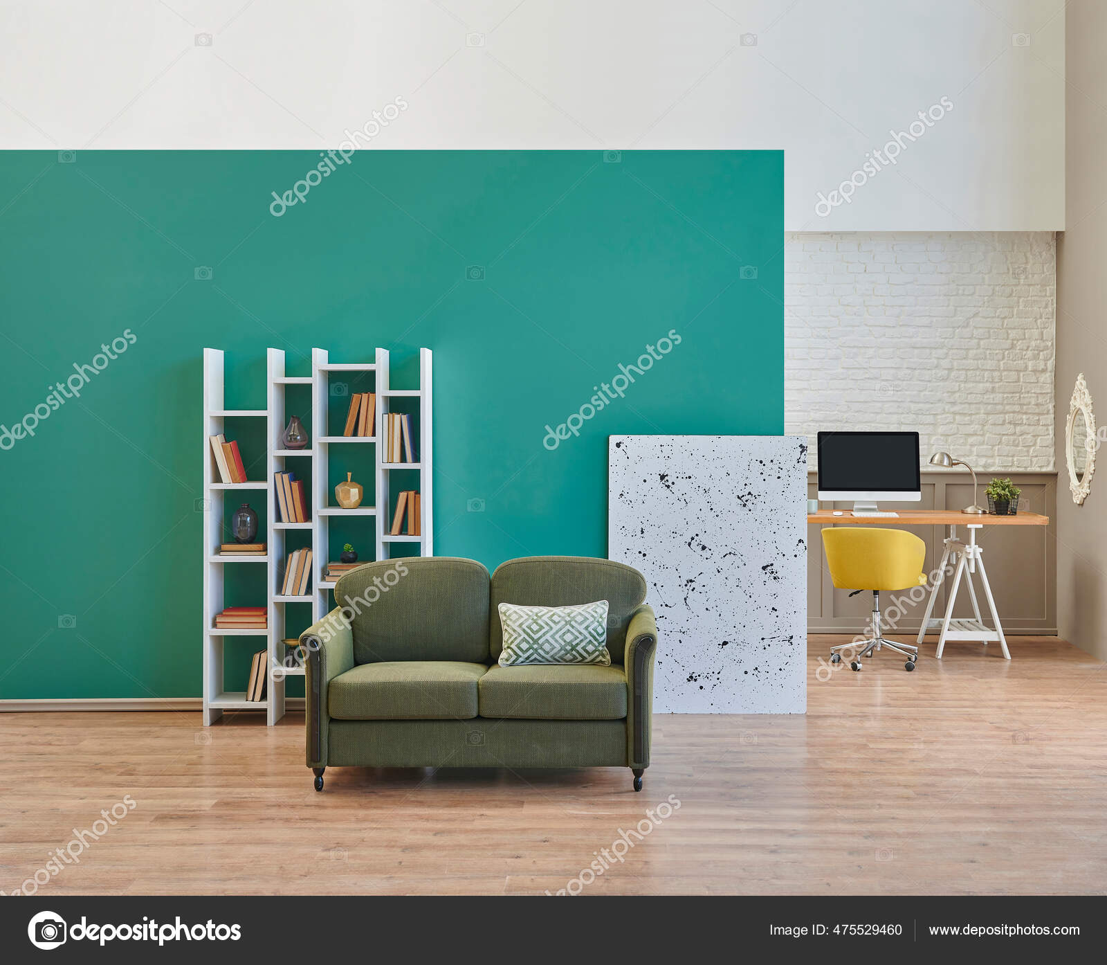 Fondo Pared Verde Blanco Diseño Casa Estilo Interior Fondo Mesa — Foto de  stock #475529460 © UnitedPhotoStudio, image size:1600x1394