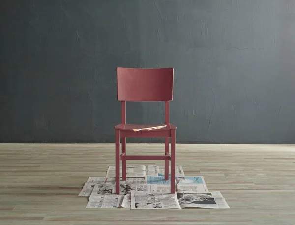 Estilo Pintura Silla Madera Decorado Diseño Del Periódico Fondo Pared —  Fotos de Stock