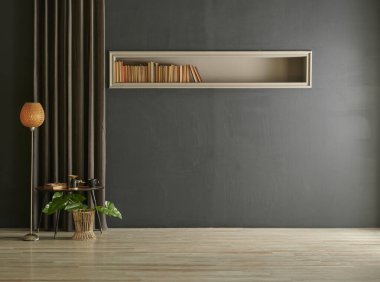 İçinde bitki perdesi ve mobilya stili vazo, ev tasarımı, iç dekorasyon bulunan modern taş duvar..