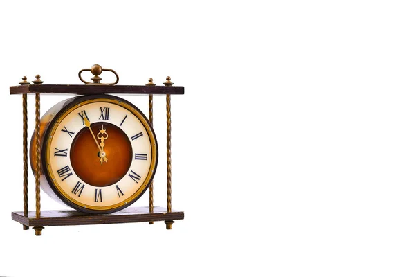 Antique clock on a white background. Five to twelve. — Stock Photo, Image