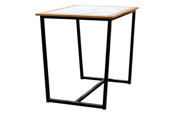 Moderner Holztisch Mit Stahlbeinen Auf Weißem Hintergrund Arbeit Mit Pfad — Stockfoto
