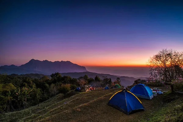 Camping Tents Hill San Kia Doi Mae Man Viewpoint Located — Stock Photo, Image